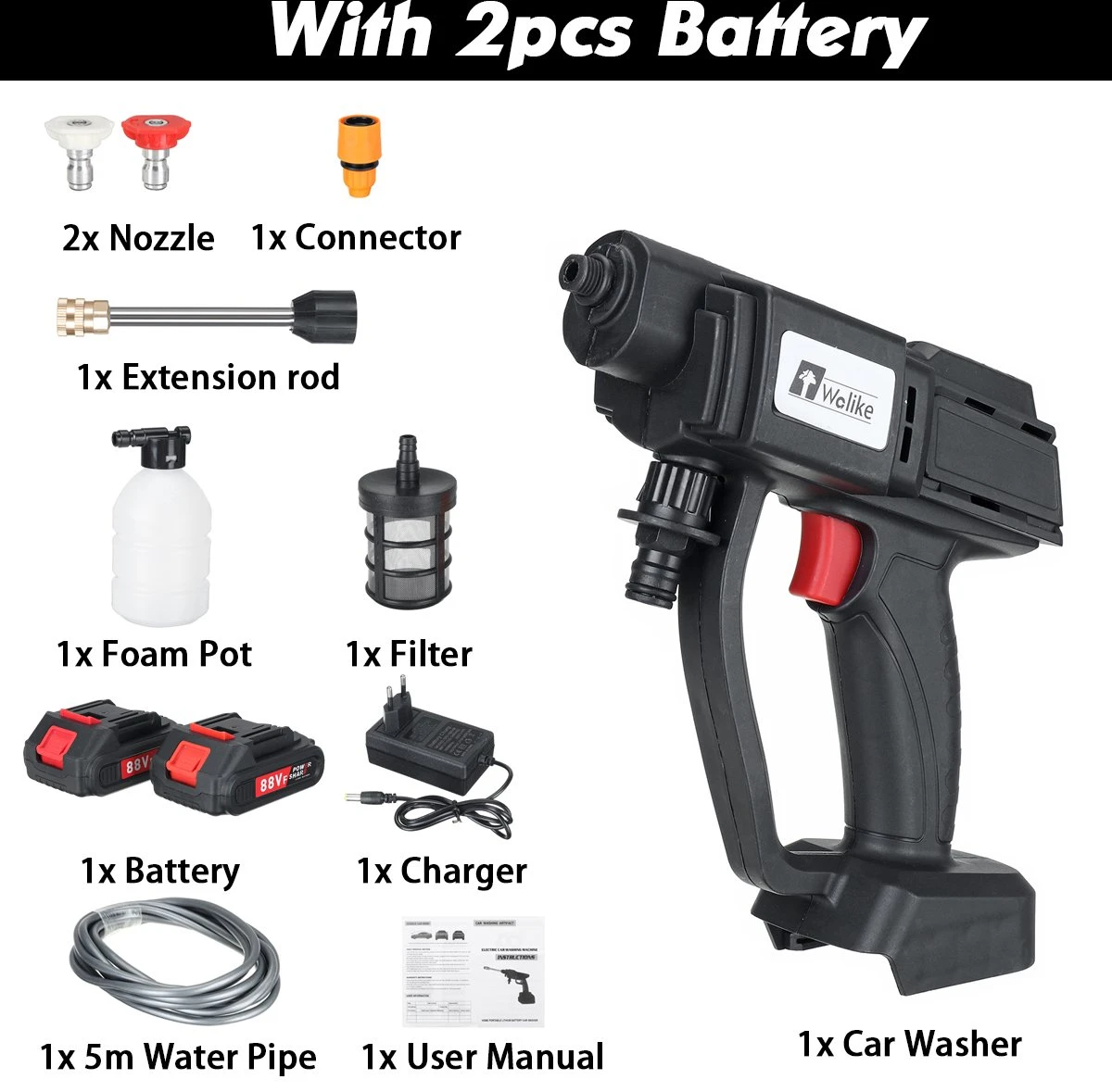 Merkloos Elektrische Accu-Hogedrukreiniger - 20Bar - Multifunctioneel Mondstuk - Draagbaar Oplaadbaar Snoerloos - Reinigingsspuitpistool - Met Rijke Accessoires - Voor Makita 18V-batterij - Voor Auto, Tuin, Terras, Raam (Zwart) 4 Merkloos Elektrische Accu-Hogedrukreiniger - 20Bar - Multifunctioneel Mondstuk - Draagbaar Oplaadbaar Snoerloos - Reinigingsspuitpistool - Met Rijke Accessoires - Voor Makita 18V-batterij - Voor Auto, Tuin, Terras, Raam (Zwart) - Afbeelding 4