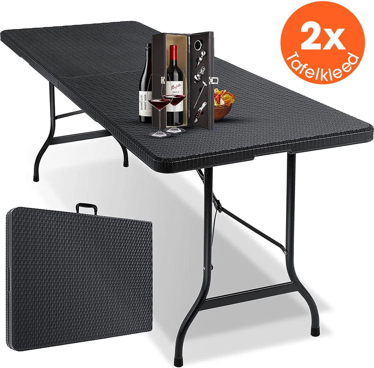 Lenx Klaptafel - Inklapbare Tafel - Opvouwbare Tuintafel - Vouwtafel - Inclusief Handvat En 2 Tafelkleden - 180x75x74cm - 6 Tot 8 Personen 1 Lenx Klaptafel - Inklapbare Tafel - Opvouwbare Tuintafel - Vouwtafel - Inclusief Handvat En 2 Tafelkleden - 180x75x74cm - 6 Tot 8 Personen