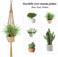 4 Stuks Luxe Jute Plantenhangers - Boho Handgeweven Katoen Hangpot Voor Binnen/Buiten - Hangende Bloempot Met Kralen - Macramé Touw/Koord Hangplant Houder - Bohemian Wandhanger Decoratie - Plant Hanger - Verticale Tuin Bloempothouder Planthanger -Tuinwereld Verkoop 1200x1184 20