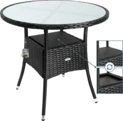 Casaria Polyrattan Bijzettafel 80cm Rond - 5mm Veiligheidsglas – Zwart -Tuinwereld Verkoop 1200x1185 2
