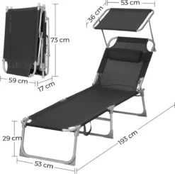 Ligstoel Met Hoofdsteun En Zon Bescherming Verstelbare Rugleuning Inklapbaar Donker Grijs Ligbed Tuin -Tuinwereld Verkoop 1200x1189