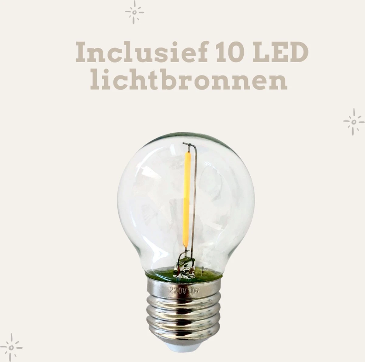 A Sunny Day Lichtsnoer Buiten - 10 Meter Inclusief 10 LED Lampen - 10 Meter Lichtsnoer Voor Buiten + 2 Meter Aansluitsnoer - Prikkabel - Priklicht - Lichtsnoer - 10 LED Lampen - E27 Fitting - Verlengbaar - Lichtsnoer Binnen 10 A Sunny Day Lichtsnoer Buiten - 10 Meter Inclusief 10 LED Lampen - 10 Meter Lichtsnoer Voor Buiten + 2 Meter Aansluitsnoer - Prikkabel - Priklicht - Lichtsnoer - 10 LED Lampen - E27 Fitting - Verlengbaar - Lichtsnoer Binnen - Afbeelding 10