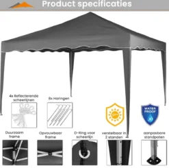 Easy Up Partytent - Partytent - Paviljoen - Partytent Opvouwbaar - Partytent 3x3 - Partytent Met Zijwanden - Inclusief Trolley - Waterdicht - UV 50+ Bescherming - Met Ramen - 16 Kg - Staal - Antraciet - 300 X 300 Cm -Tuinwereld Verkoop 1200x1191 7