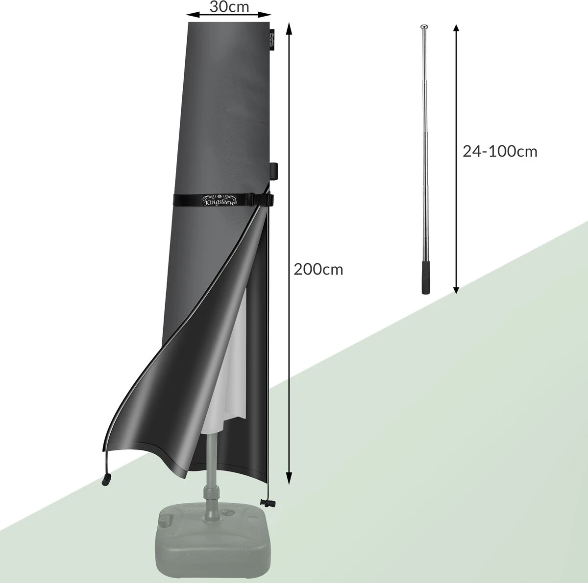 Kingsleeve Parasolhoes Tot Ø 330cm - Weerbestendig Robuust - Grijs 4 Kingsleeve Parasolhoes Tot Ø 330cm - Weerbestendig Robuust - Grijs - Afbeelding 4