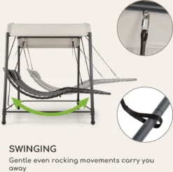 Blumfeldt Palermo Schommelbank - Hollywoodschommel 130 X 207 Cm - Ligbed Met Dak - Schommelstoel Voor 2 Personen - Tuinbank Inclusief Nekkussens - Stalen Frame En Polyester Dak - Grijs -Tuinwereld Verkoop 1200x1197