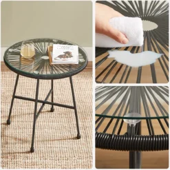 Songmics Balkonmeubilair, Tuinmeubelset, Set Van 3, Zitgroep, Terrasmeubilair, Glazen Tafelblad, 2 Stoelen, Voor Binnen En Buiten, Voor Patio, Tuin, Balkon, Buiten, Zwart GGF013B02 -Tuinwereld Verkoop 1200x1199 4