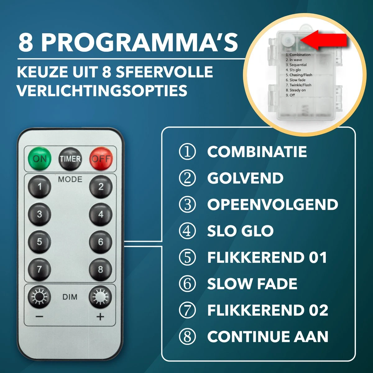 Brightly® Lichtsnoer Van 10 Meter LED – Op Batterijen – Voor Binnen En Buiten – Warm Wit Lichtslinger – Tuinverlichting Met Lampjes Slinger – LED Fairy Lights – Waterdicht 8 Brightly® Lichtsnoer Van 10 Meter LED – Op Batterijen – Voor Binnen En Buiten – Warm Wit Lichtslinger – Tuinverlichting Met Lampjes Slinger – LED Fairy Lights – Waterdicht - Afbeelding 8