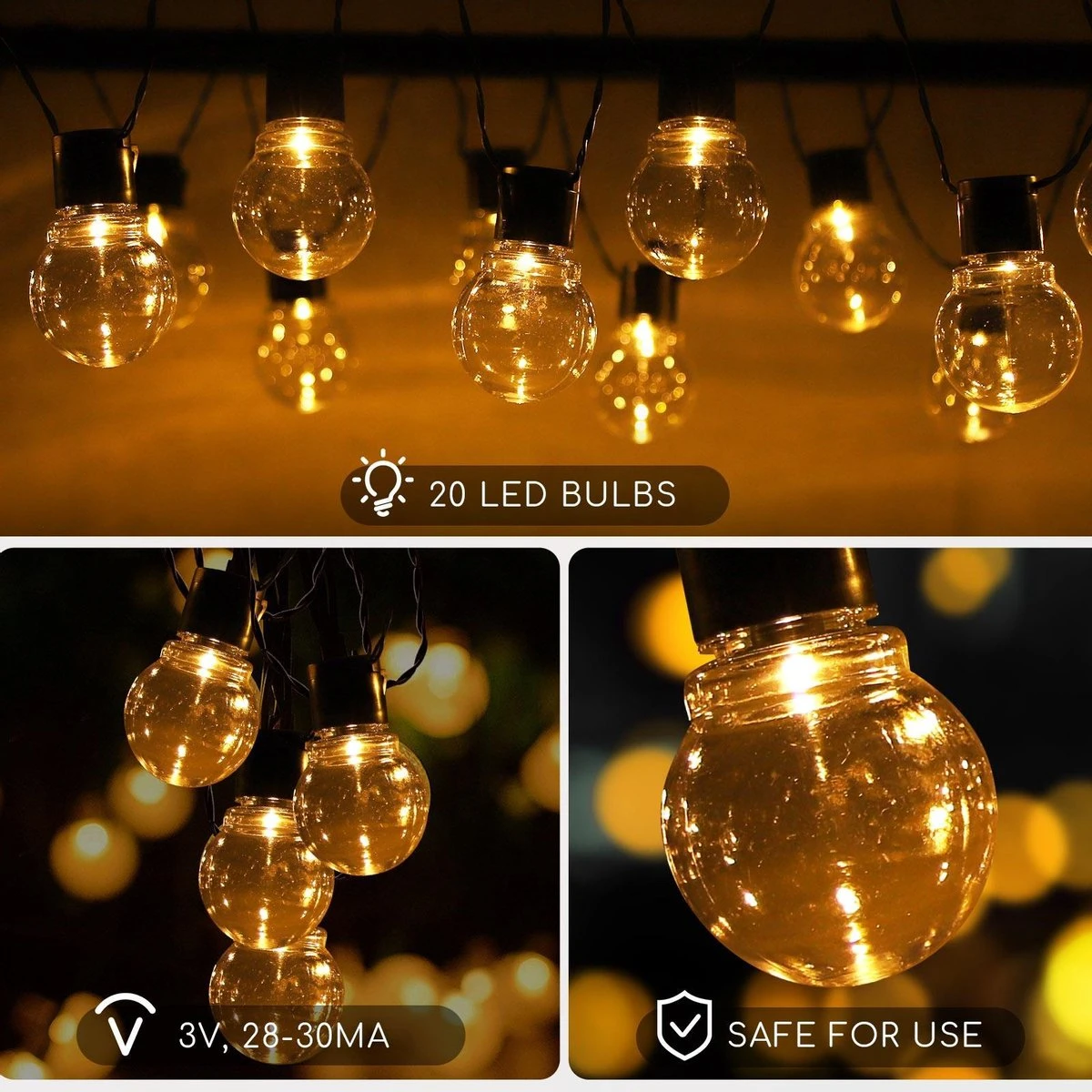 Aigostar 10VRG Solar Lichtsnoer - Lichtslinger Op Zonne-energie - Lampjes Slinger - 20 Transparante LED - 3000K - 5.8 Meter 7 Aigostar 10VRG Solar Lichtsnoer - Lichtslinger Op Zonne-energie - Lampjes Slinger - 20 Transparante LED - 3000K - 5.8 Meter - Afbeelding 7