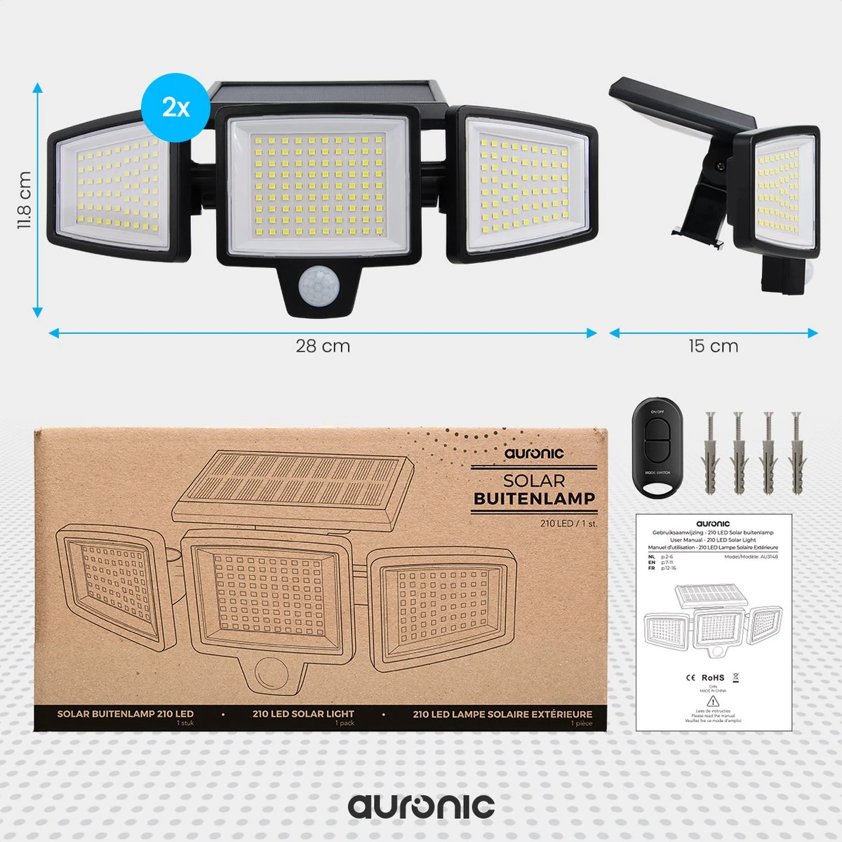 Auronic Buitenlamp - Zonne-energie - Bewegingssensor - 210 LED's Wandlamp - Tuinverlichting - IP65 - Zwart - 2 Stuks 10 Auronic Buitenlamp - Zonne-energie - Bewegingssensor - 210 LED's Wandlamp - Tuinverlichting - IP65 - Zwart - 2 Stuks - Afbeelding 10
