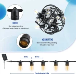 Lichtsnoer - Lichtslinger Op Zonne-energie - Solar Led Prikkabel - Feestverlichting - Lampjes Slinger - Tuinverlichting - Vintage Basic Sfeerverlichting - 15 Meter En 12 Led E27 Lampen -Tuinwereld Verkoop 1200x1200 1142
