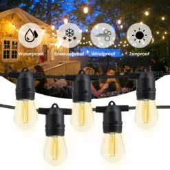 Lichtsnoer - Lichtslinger Op Zonne-energie - Solar Led Prikkabel - Feestverlichting - Lampjes Slinger - Tuinverlichting - Vintage Basic Sfeerverlichting - 15 Meter En 12 Led E27 Lampen -Tuinwereld Verkoop 1200x1200 1143