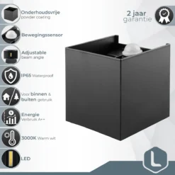 Lura Life - Design Wandlamp Kubus Met Bewegingssensor - LED - Zwart - 3000K Warm Wit - IP65 Waterdicht - Muurlamp - Geschikt Voor Binnen & Buiten - Motion Sensor -Tuinwereld Verkoop 1200x1200 1178