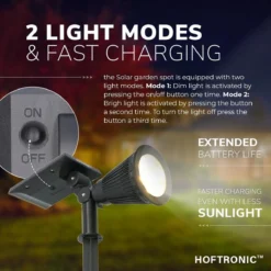 2x HOFTRONIC Bend - Solar Tuinspot - Zwart - IP65 Waterdicht - Prikspot - 2 Lichtstanden - Tot 9 Uur Brandtijd - Kantelbaar Monokristal Zonnepaneel - 3000K Warm Wit (sfeervol) - Solar Tuinverlichting Zonne Energie -Tuinwereld Verkoop 1200x1200 1514