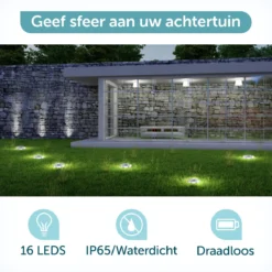 ForDig Solar Grondspots (8 Stuks) - RVS Grond Spots Op Zonne-energie Met 16 LED Spotjes - 10 Uur Buiten Verlichting In Tuin - IP65 Waterdicht - Tuinverlichting Lamp - Buitenverlichting Tuinlamp -Tuinwereld Verkoop 1200x1200 1593