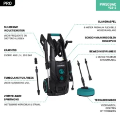 VONROC PRO Hogedrukreiniger V25-2 – 2500W – 195 Bar – 468 L/h – Duurzame Inductiemotor – Incl. 8m Slang, Slanghaspel, Terrasreiniger, Reinigingstank En Meer -Tuinwereld Verkoop 1200x1200 1780