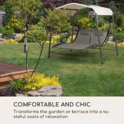 Blumfeldt Palermo Schommelbank - Hollywoodschommel 130 X 207 Cm - Ligbed Met Dak - Schommelstoel Voor 2 Personen - Tuinbank Inclusief Nekkussens - Stalen Frame En Polyester Dak - Grijs -Tuinwereld Verkoop 1200x1200 180