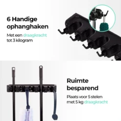 CLEANLY® Bezemhouder - Ophangsysteem Voor Tuingereedschap - Bezem Ophangsysteem - Gereedschapshouder Met Ophanghaken - ABS -Tuinwereld Verkoop 1200x1200 2035