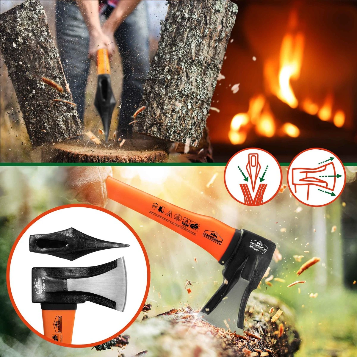 Merkloos Kliefhamer 3kg En Hakbijl 37cm Met Fiber Steel - Set Van 2 Stuks 4 Merkloos Kliefhamer 3kg En Hakbijl 37cm Met Fiber Steel - Set Van 2 Stuks - Afbeelding 4