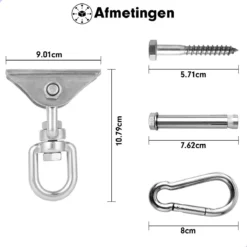 Luxe Ophangsysteem - 180° Schommelen, 360° Roteerbaar - Plafondhaak - Ophanghaak - Hangstoel Buiten - Hangstoel Binnen – Schommelstoel - Schommel - Bokszakken - RVS - Nederlandse Handleiding - -Tuinwereld Verkoop 1200x1200 219