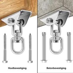 Luxe Ophangsysteem - 180° Schommelen, 360° Roteerbaar - Plafondhaak - Ophanghaak - Hangstoel Buiten - Hangstoel Binnen – Schommelstoel - Schommel - Bokszakken - RVS - Nederlandse Handleiding - -Tuinwereld Verkoop 1200x1200 220