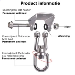 Luxe Ophangsysteem - 180° Schommelen, 360° Roteerbaar - Plafondhaak - Ophanghaak - Hangstoel Buiten - Hangstoel Binnen – Schommelstoel - Schommel - Bokszakken - RVS - Nederlandse Handleiding - -Tuinwereld Verkoop 1200x1200 224