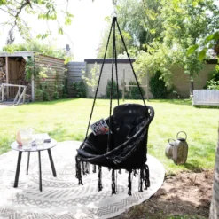 Vita5 Macramé Hangstoel - Voor Binnen En Buiten - Zonder Standaard - Incl. Kussen, Boekenvak En Beschermhoes - Tot 150kg - Zwart -Tuinwereld Verkoop 1200x1200 234