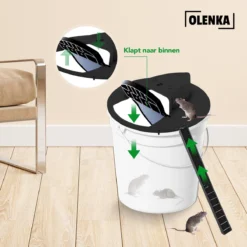 Olenka - Diervriendelijke Muizenval - Rattenval - Muizenverjager - Inclusief Emmer - Voor Binnen En Buiten - Verbeterd Model 2023 - Inclusief E-Book - Zwart -Tuinwereld Verkoop 1200x1200 2849