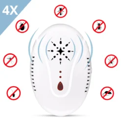 Merkloos GEON Ultrasonic Muizenverjager - 4Stuks - Ongedierte Verjager - Muizenverjager Ultrasone Binnen - 3 Ultrasone Standen Beschikbaar - Muizengif - Muizenvallen Voor Binnen