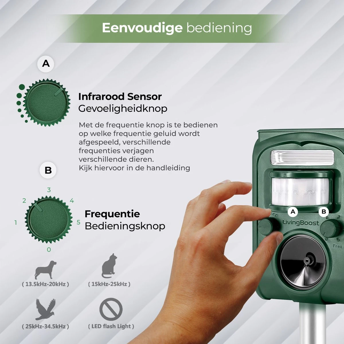 LivingBoost® – Kattenverjager Op Zonneenergie – Kattenschrik – Afweermiddel Voor Tuin – Met Adapter – Ultrasone Golf – Marterverjager – Verdrijft Katten, Ratten, Muizen, Etc. 10 LivingBoost® – Kattenverjager Op Zonneenergie – Kattenschrik – Afweermiddel Voor Tuin – Met Adapter – Ultrasone Golf – Marterverjager – Verdrijft Katten, Ratten, Muizen, Etc. - Afbeelding 10