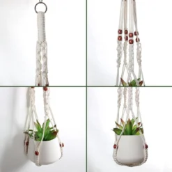 4 Stuks Plantenhangers - Boho Handgeweven Katoen Hangpot Voor Binnen/Buiten - Bloempot Met Kralen - Macramé Touw/Koord Hangplant Houder - Bohemian Wandhanger Decoratie - Verticale Tuin Plant Hanger Bloempothouder Planthanger Wit -Tuinwereld Verkoop 1200x1200 3152
