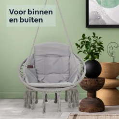 Vita5 Macramé Hangstoel - Voor Binnen En Buiten - Zonder Standaard - Incl. Kussen, Boekenvak En Beschermhoes - Tot 150kg - Grijs 21 Vita5 Macramé Hangstoel - Voor Binnen En Buiten - Zonder Standaard - Incl. Kussen, Boekenvak En Beschermhoes - Tot 150kg - Grijs -Tuinwereld Verkoop 1200x1200 320