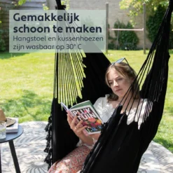 Vita5 XXL Hangstoel - Binnen&Buiten Hangnest - Incl. 2 Kussens En Boekenvak - Volwassenen&Kinderen - Hangmatstoel Tot 225kg - Zwart -Tuinwereld Verkoop 1200x1200 324
