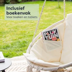 Vita5 Macramé Hangstoel - Voor Binnen En Buiten - Zonder Standaard - Incl. Kussen, Boekenvak En Beschermhoes - Tot 150kg - Beige -Tuinwereld Verkoop 1200x1200 349