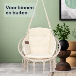 Vita5 Macramé Hangstoel - Voor Binnen En Buiten - Zonder Standaard - Incl. Kussen, Boekenvak En Beschermhoes - Tot 150kg - Beige -Tuinwereld Verkoop 1200x1200 352