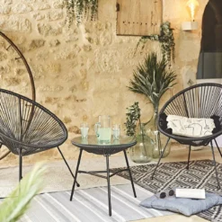 Set Van 2 Design Stoelen Ei-vormig - Acapulco Zwart - Stoelen 4 Poten Retro Design, Plastic Koorden, Binnen/buiten -Tuinwereld Verkoop 1200x1200 369