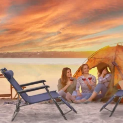 Relaxdays Ligstoel Inklapbaar - Ligbed Met Hoofdsteun - Strandstoel Verstelbaar - Camping - Donkerblauwe -Tuinwereld Verkoop 1200x1200 417