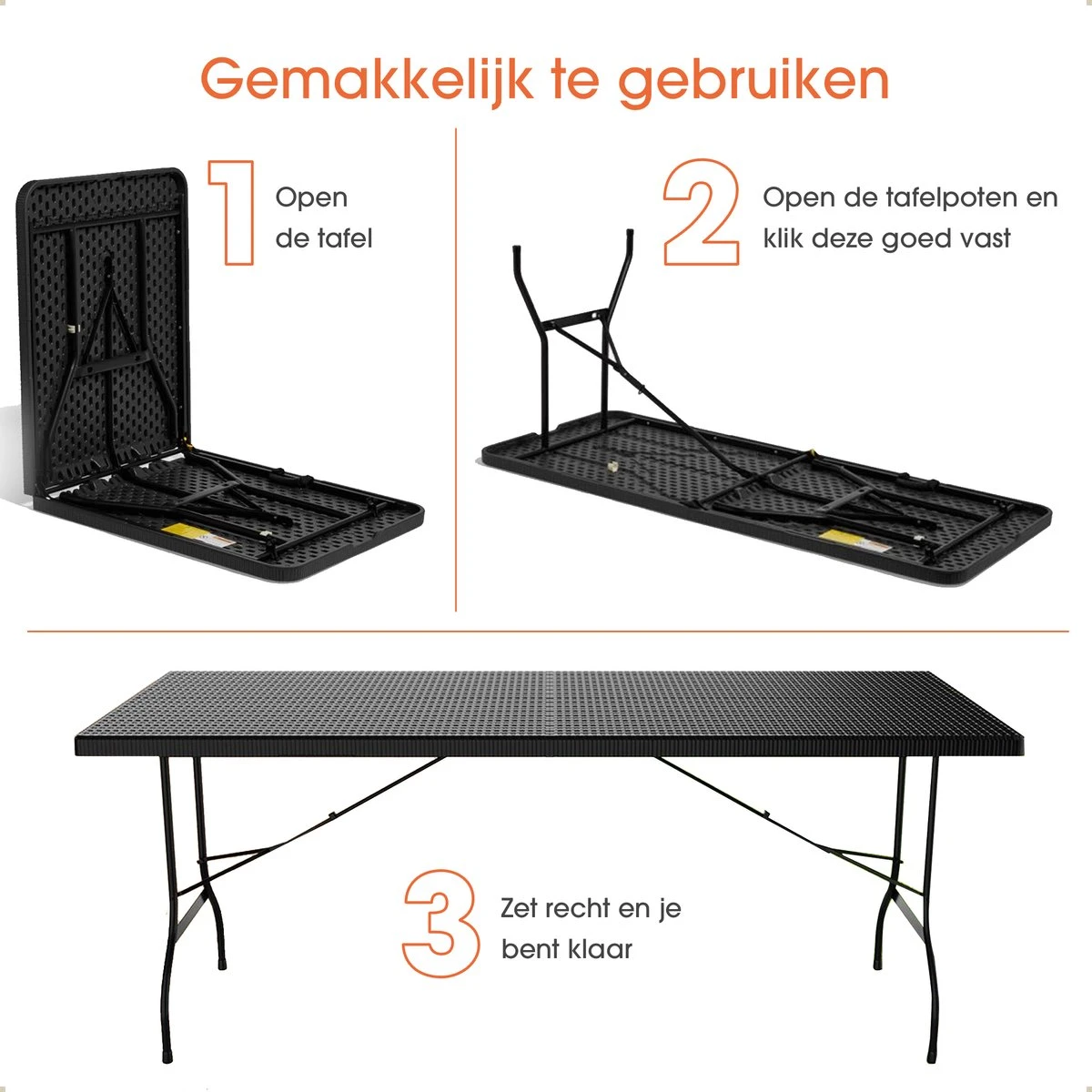 Lenx Klaptafel - Inklapbare Tafel - Opvouwbare Tuintafel - Vouwtafel - Inclusief Handvat En 2 Tafelkleden - 180x75x74cm - 6 Tot 8 Personen 6 Lenx Klaptafel - Inklapbare Tafel - Opvouwbare Tuintafel - Vouwtafel - Inclusief Handvat En 2 Tafelkleden - 180x75x74cm - 6 Tot 8 Personen - Afbeelding 6