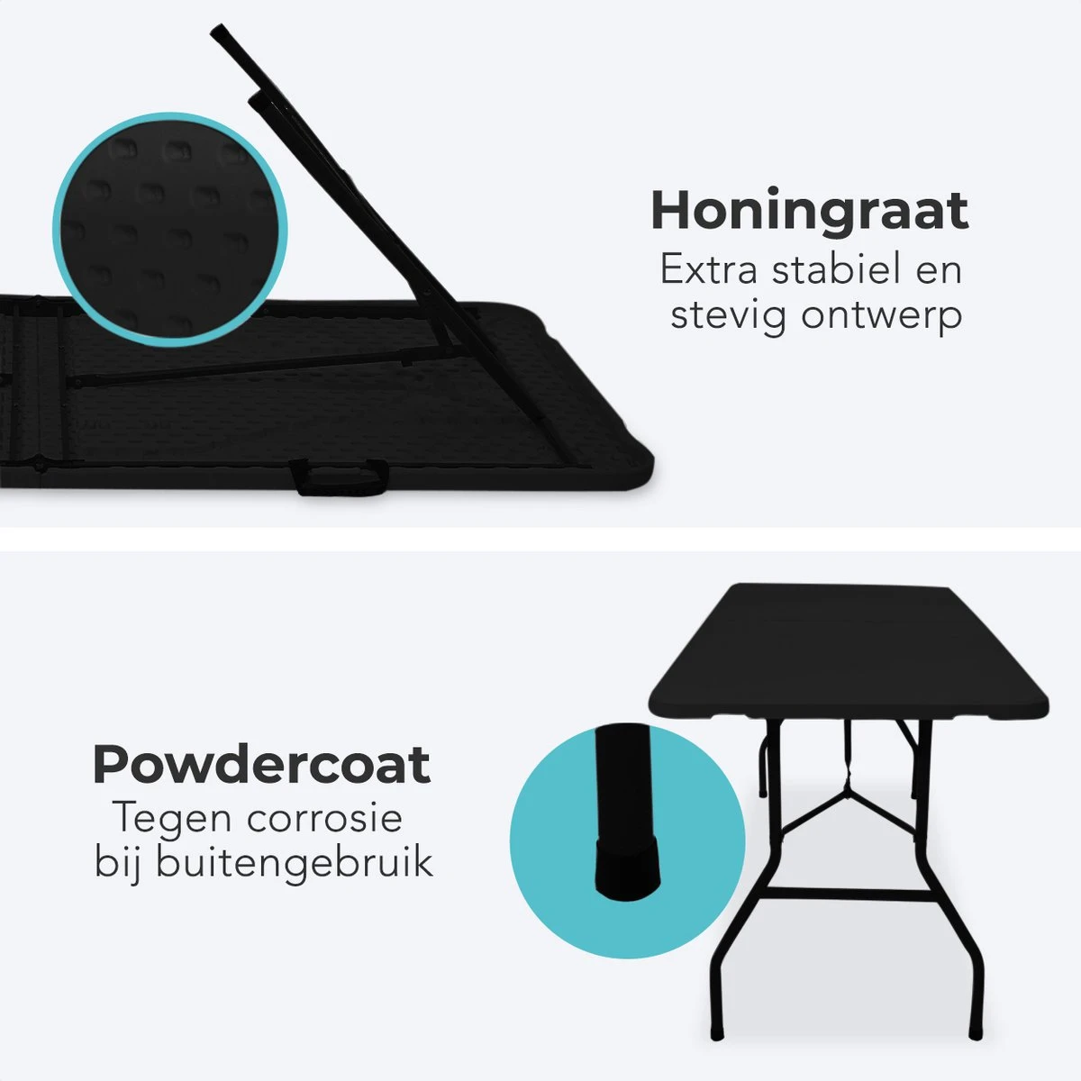 LifeGoods Klaptafel - Inklapbaar - 70x180cm - Verstelbare Vouwtafel - Weerbestendig - Zwart 2 LifeGoods Klaptafel - Inklapbaar - 70x180cm - Verstelbare Vouwtafel - Weerbestendig - Zwart - Afbeelding 2