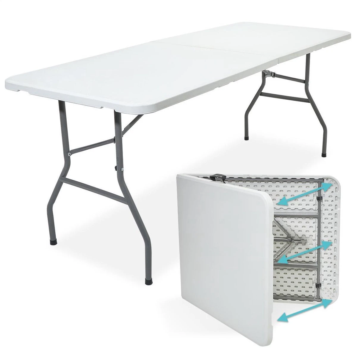 LifeGoods Klaptafel - Inklapbaar - 70x180cm - Verstelbare Vouwtafel - Weerbestendig - Wit 1 LifeGoods Klaptafel - Inklapbaar - 70x180cm - Verstelbare Vouwtafel - Weerbestendig - Wit