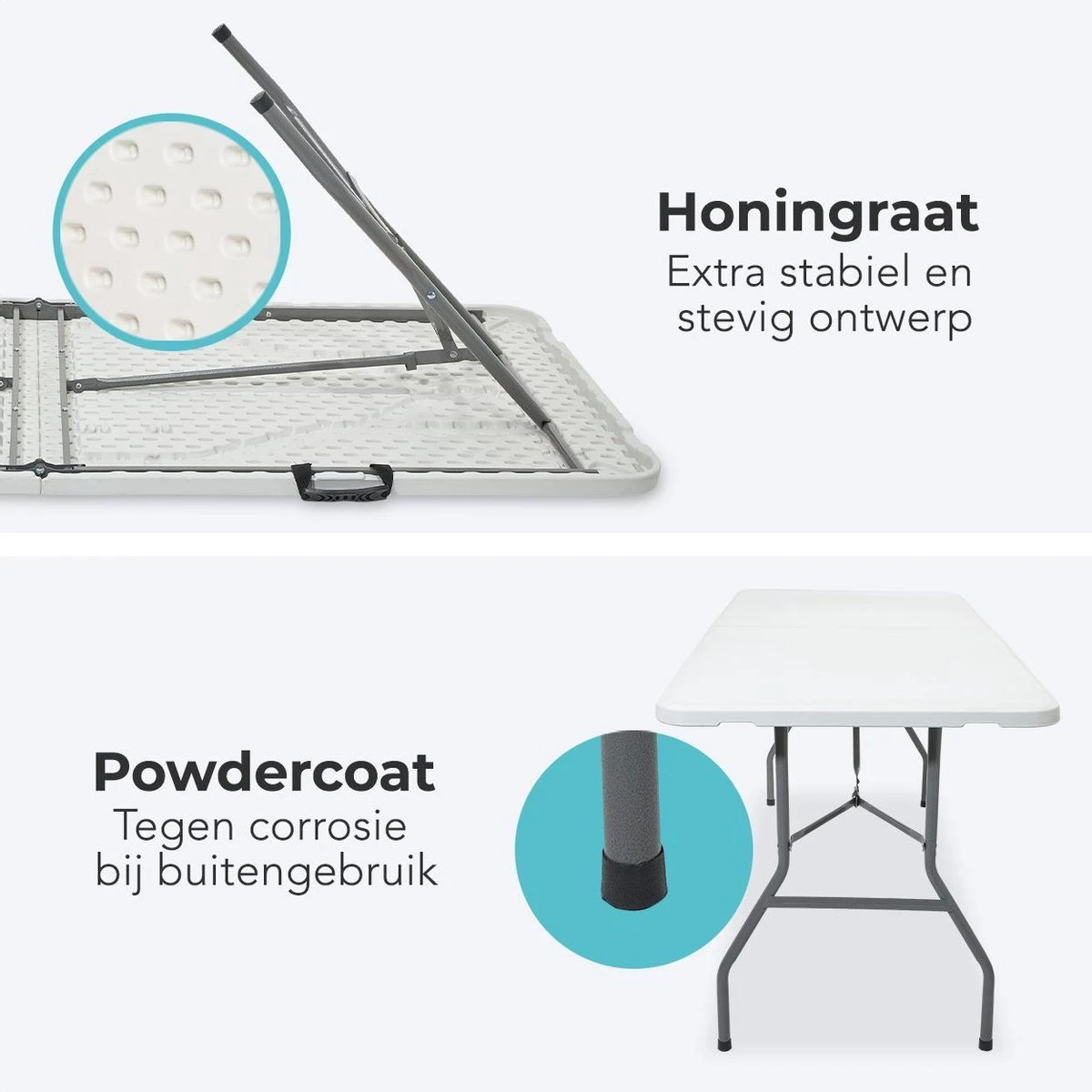 LifeGoods Klaptafel - Inklapbaar - 70x180cm - Verstelbare Vouwtafel - Weerbestendig - Wit 3 LifeGoods Klaptafel - Inklapbaar - 70x180cm - Verstelbare Vouwtafel - Weerbestendig - Wit - Afbeelding 3