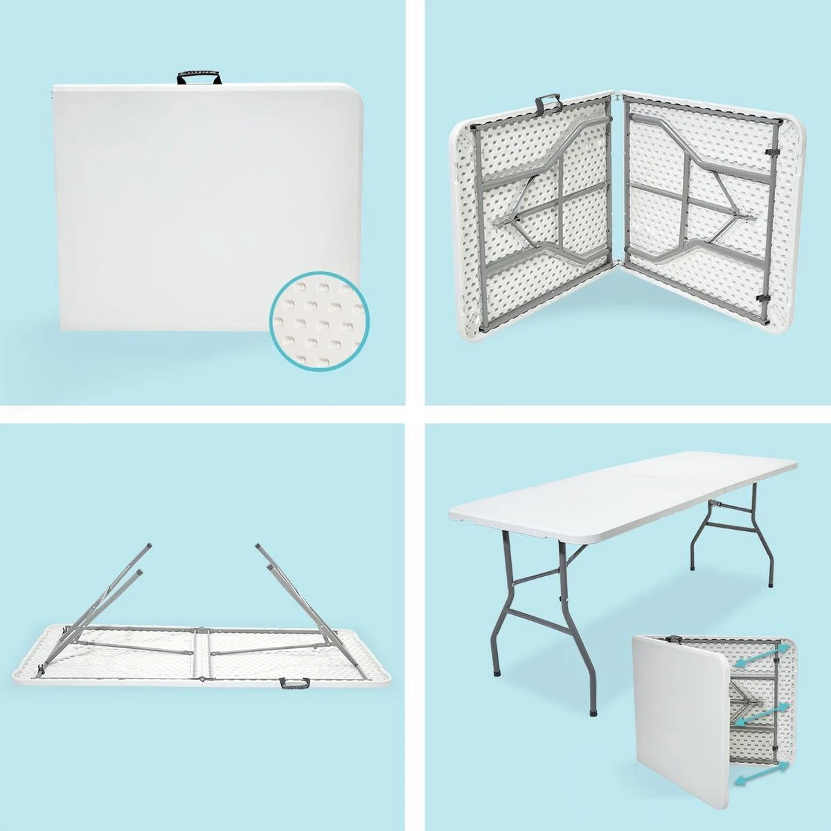 LifeGoods Klaptafel - Inklapbaar - 70x180cm - Verstelbare Vouwtafel - Weerbestendig - Wit 6 LifeGoods Klaptafel - Inklapbaar - 70x180cm - Verstelbare Vouwtafel - Weerbestendig - Wit - Afbeelding 6