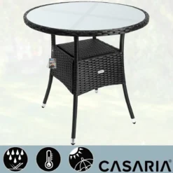 Casaria Polyrattan Bijzettafel 80cm Rond - 5mm Veiligheidsglas – Zwart -Tuinwereld Verkoop 1200x1200 566