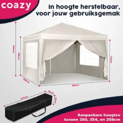 Waterdichte Partytent 3x3 Meter Opvouwbaar Met Zijwanden- Paviljoen Met Zijpanelen - Easy Up - Pop-up Tent Met Haringen, Touw En Anti Slip Poten -Tuinwereld Verkoop 1200x1200 627