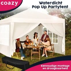 Waterdichte Partytent 3x3 Meter Opvouwbaar Met Zijwanden- Paviljoen Met Zijpanelen - Easy Up - Pop-up Tent Met Haringen, Touw En Anti Slip Poten -Tuinwereld Verkoop 1200x1200 629