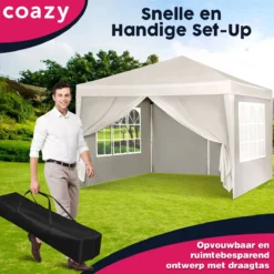 Waterdichte Partytent 3x3 Meter Opvouwbaar Met Zijwanden- Paviljoen Met Zijpanelen - Easy Up - Pop-up Tent Met Haringen, Touw En Anti Slip Poten -Tuinwereld Verkoop 1200x1200 630