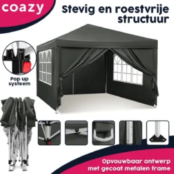 Waterdichte Partytent 3x3 Meter Opvouwbaar Met Zijwanden- Paviljoen Met Zijpanelen - Easy Up - Pop-up Tent Met Haringen, Touw En Anti Slip Poten 14 Waterdichte Partytent 3x3 Meter Opvouwbaar Met Zijwanden- Paviljoen Met Zijpanelen - Easy Up - Pop-up Tent Met Haringen, Touw En Anti Slip Poten -Tuinwereld Verkoop 1200x1200 64