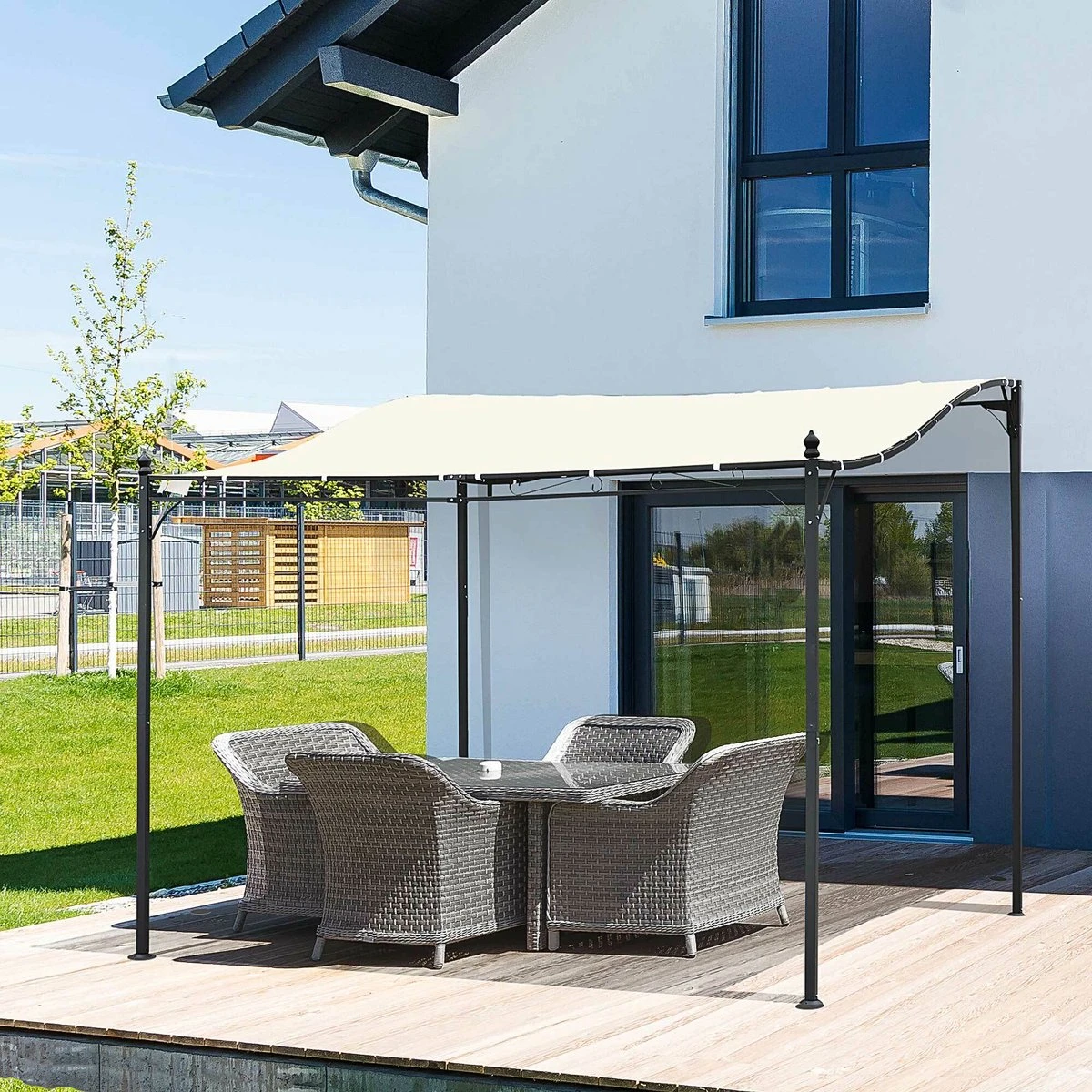 Outsunny Pergola Partytent Paviljoen Overkapping Tent Metaal Crème 297x297 Cm 84C-038 10 Outsunny Pergola Partytent Paviljoen Overkapping Tent Metaal Crème 297x297 Cm 84C-038 - Afbeelding 10