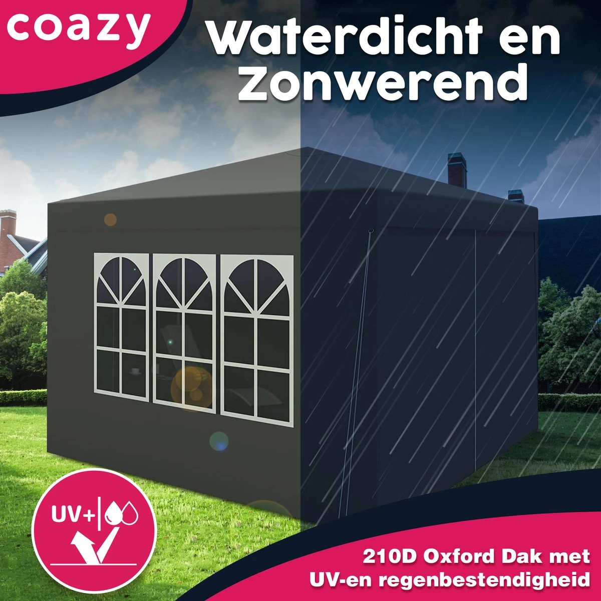 Waterdichte Partytent 3x3 Meter Opvouwbaar Met Zijwanden- Paviljoen Met Zijpanelen - Easy Up - Pop-up Tent Met Haringen, Touw En Anti Slip Poten 7 Waterdichte Partytent 3x3 Meter Opvouwbaar Met Zijwanden- Paviljoen Met Zijpanelen - Easy Up - Pop-up Tent Met Haringen, Touw En Anti Slip Poten - Afbeelding 7