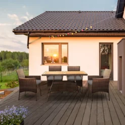 Teamson Home 5-Delig Diningset - Tuinset - Tuinmeubelen - Tafel En 4 Stoelen - Voor Maximaal 4 Personen - Massief Houten Tafelblad - Bruin - 244 X 132 X 84 (cm) -Tuinwereld Verkoop 1200x1200 700