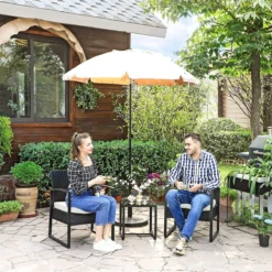 Songmics Tuinmeubelset, 3-delige Set, Van Polyrotan, Voor Outdoor, Terras, Balkon, Tuin, Eenvoudige Montage, Bijzettafel En 2 Stoelen, Zwart-beige -Tuinwereld Verkoop 1200x1200 733